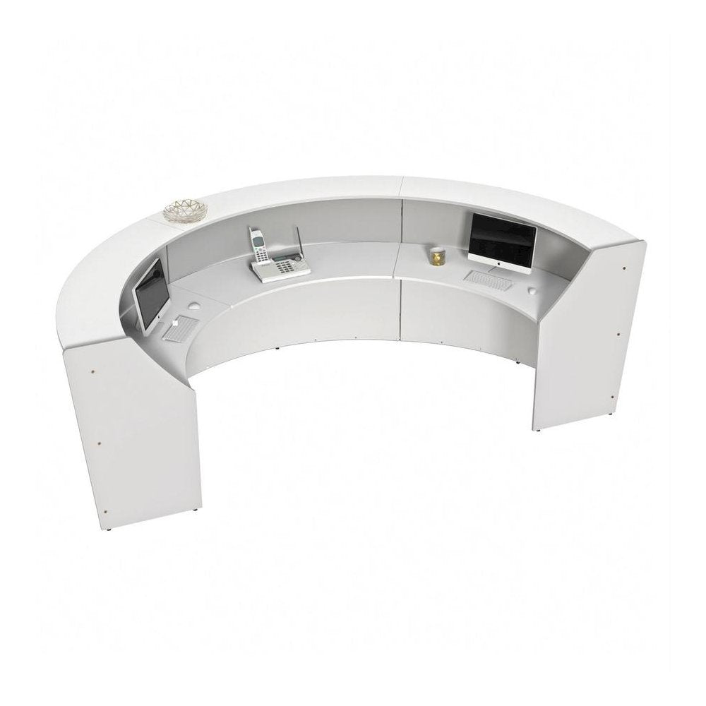 Linea Italia 3-Unit Curved Reception Desk - 11.9 ft x 71" x 46" - Material: Thermofused Laminate (TFL) - Finish: White