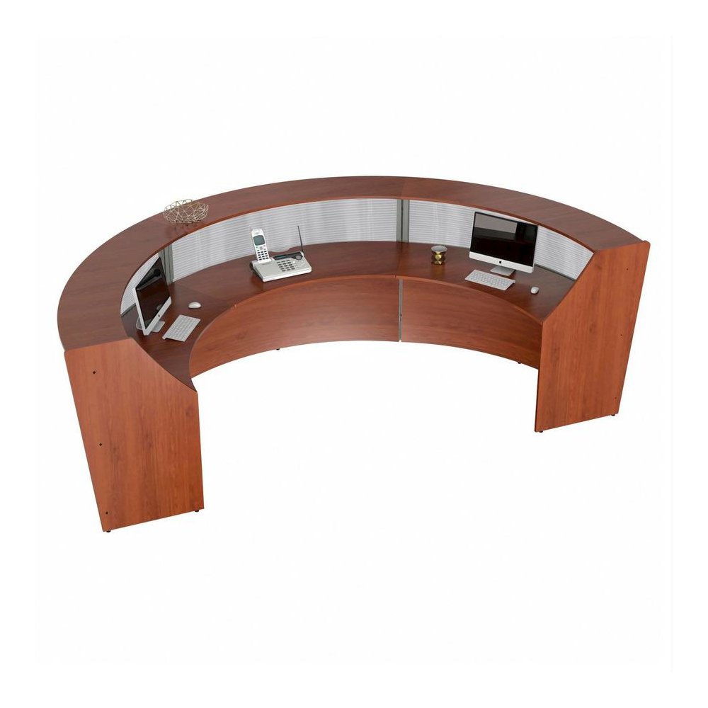Linea Italia 3-Unit Curved Reception Desk - 11.9 ft x 71" x 46" - Material: Thermofused Laminate (TFL) - Finish: Cherry, Clear