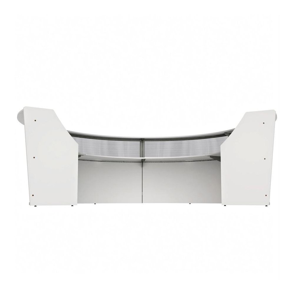 Linea Italia 4-Unit Curved Reception Desk - 11.8 ft x 107" x 46" - Material: Thermofused Laminate (TFL) - Finish: White, Clear