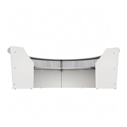 Linea Italia 4-Unit Curved Reception Desk - 11.8 ft x 107" x 46" - Material: Thermofused Laminate (TFL) - Finish: White, Clear
