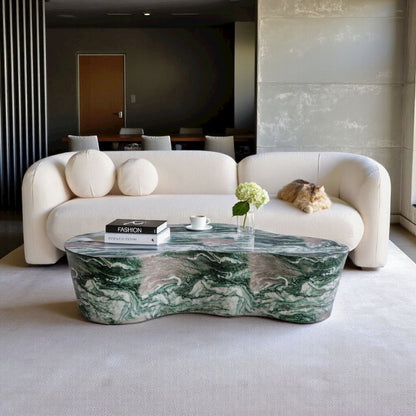 Modern Gray Stone Coffee Table with Marble Veneer Concrete Finish