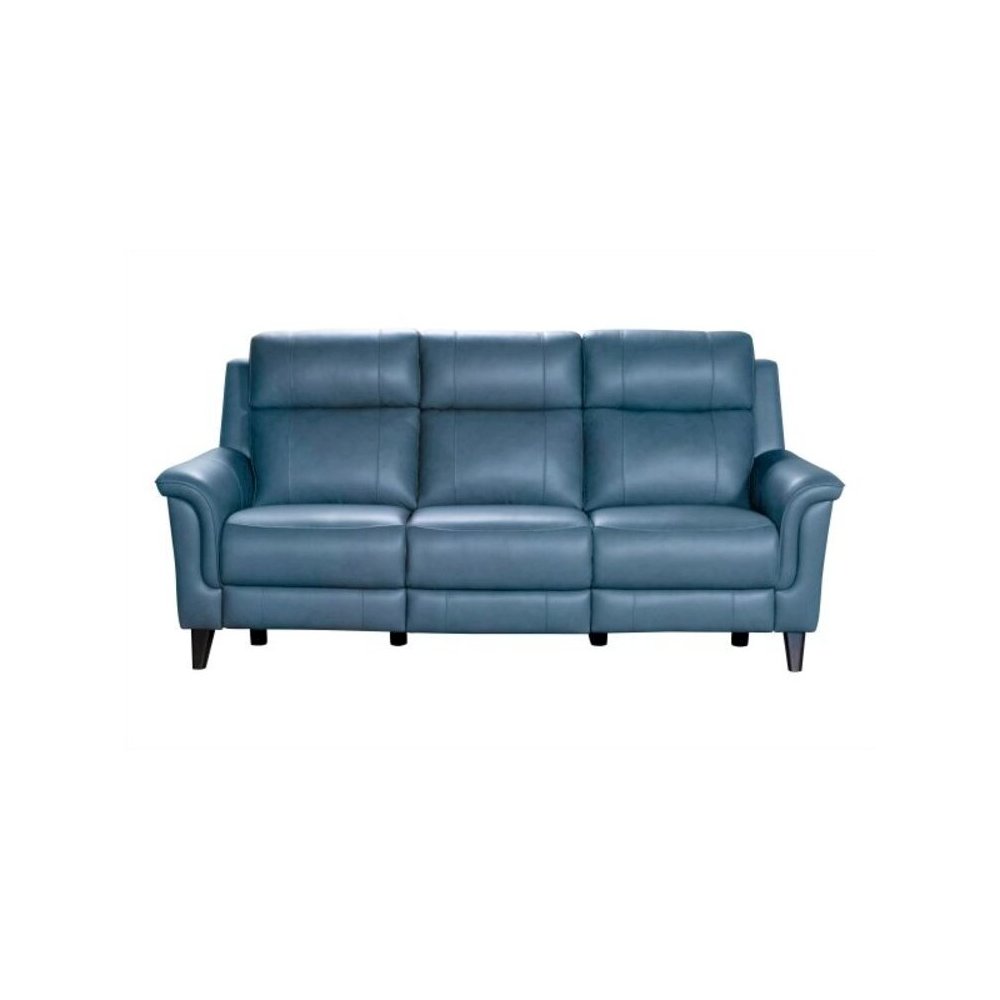 Blue Leather Power Reclining Sofa with Power Headrests and Hardwood Frame