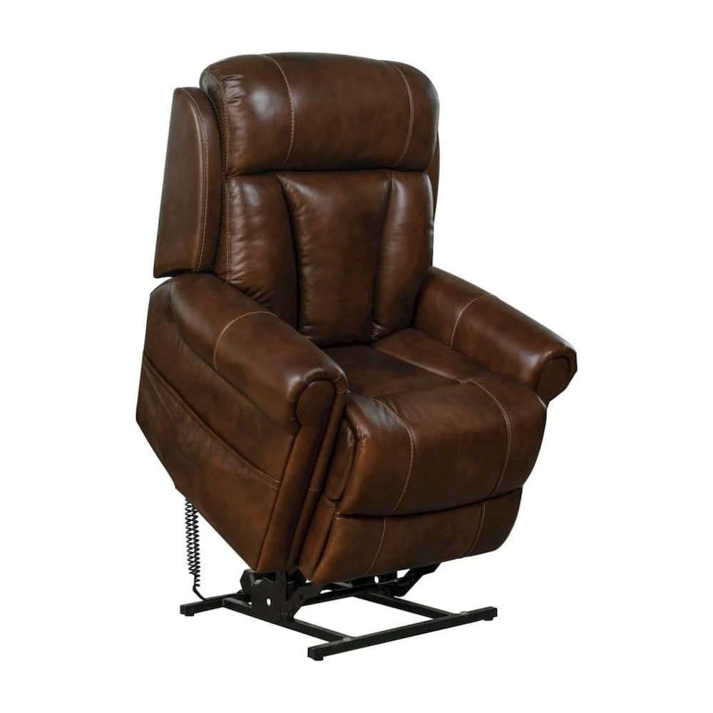 Brown Leather Recliner with Power Headrest, Lumbar, and Lift Assist