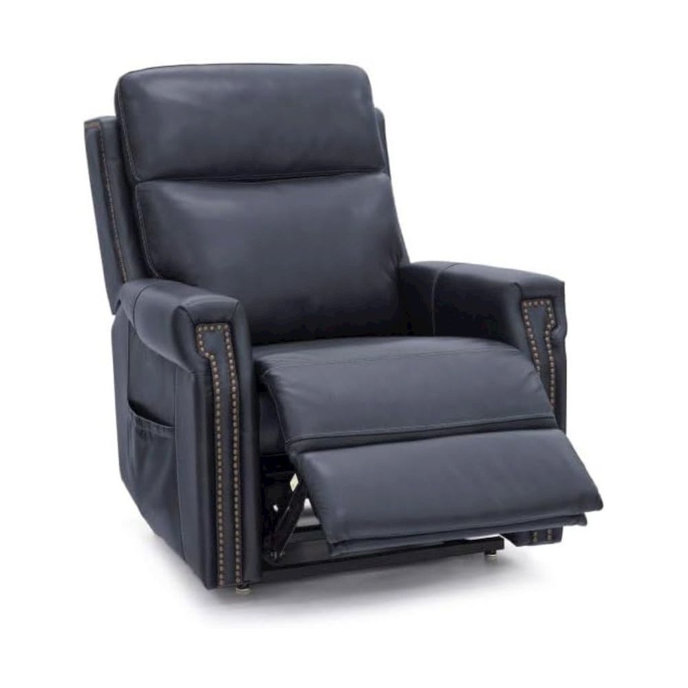 Blue Leather Recliner Chair with Lift, Heat, Power Headrest, and USB