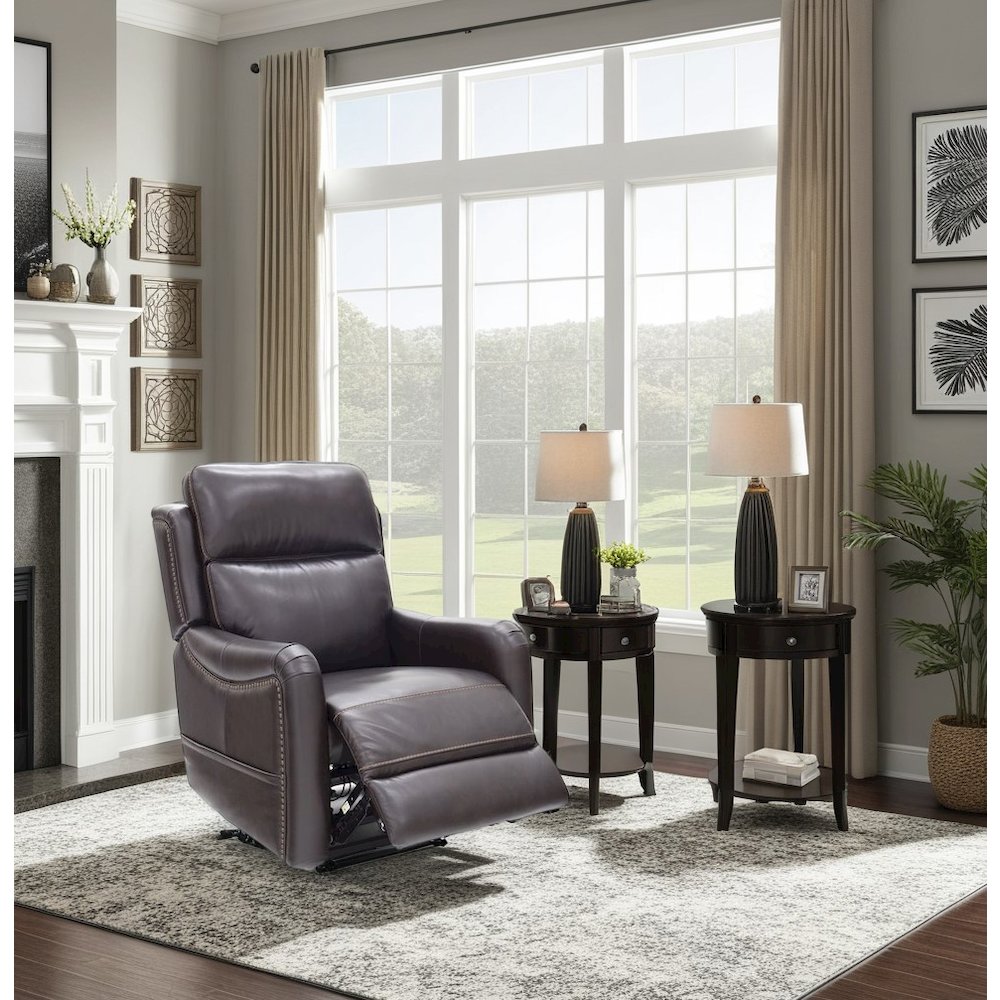 Brown Leather Power Lift Recliner with Heat, Power Headrest & Lumbar Support