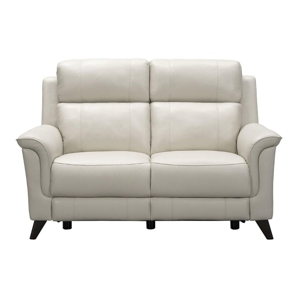 Beige Leather Power Reclining Loveseat with USB Ports and Headrests