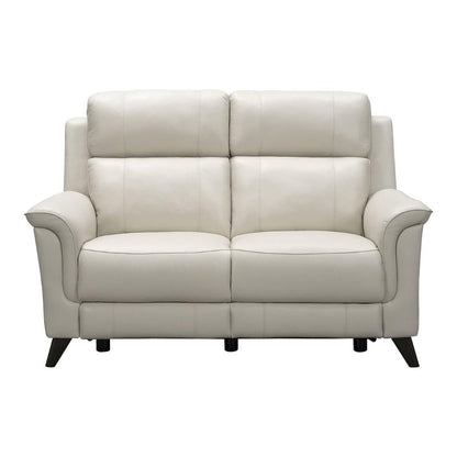 Beige Leather Power Reclining Loveseat with USB Ports and Headrests