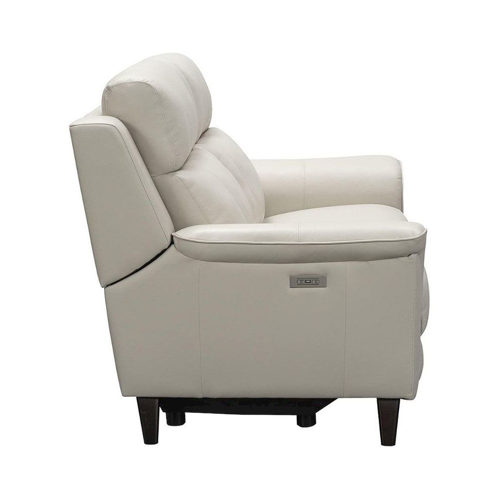 Beige Leather Power Reclining Loveseat with USB Ports and Headrests