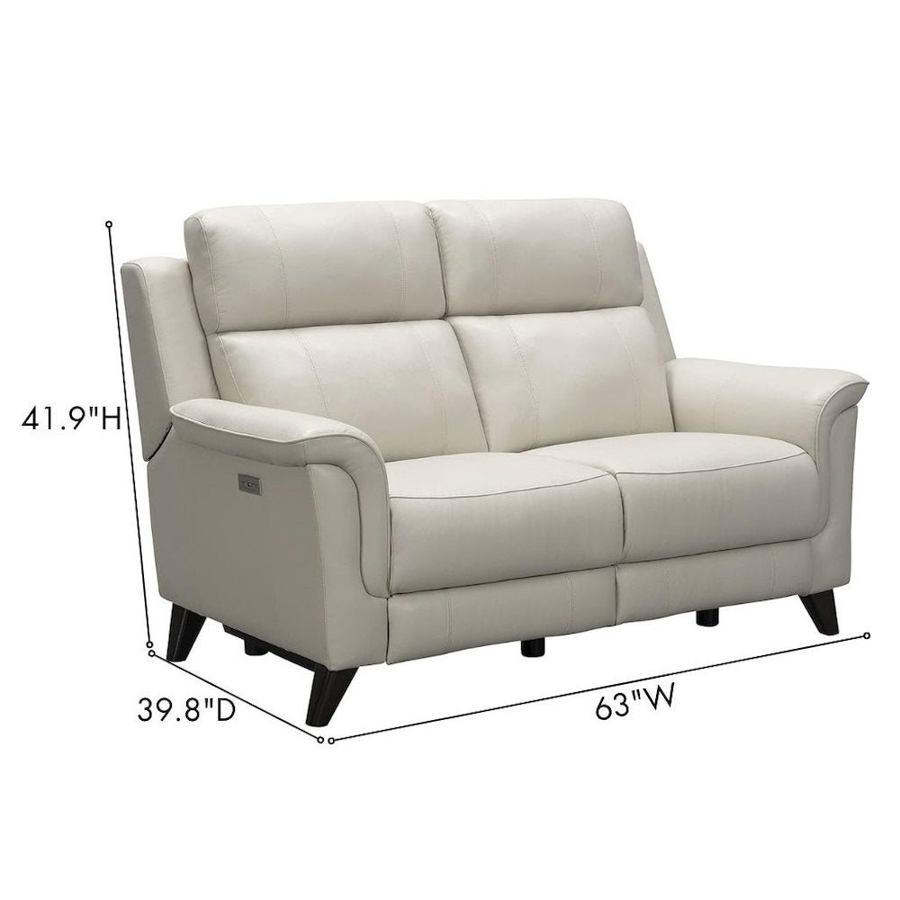 Beige Leather Power Reclining Loveseat with USB Ports and Headrests