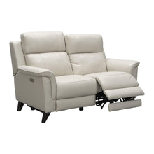 Beige Leather Power Reclining Loveseat with USB Ports and Headrests