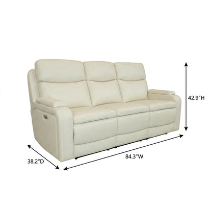 Leather Power Reclining Sofa with Power Headrest, Recliner Couch, Almond
