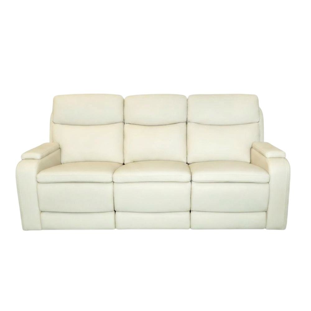 Leather Power Reclining Sofa with Power Headrest, Recliner Couch, Almond