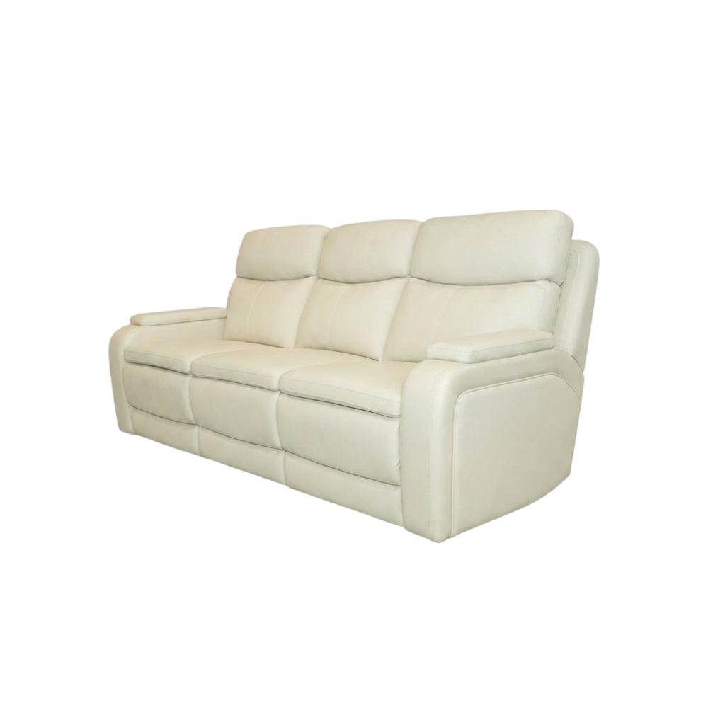 Leather Power Reclining Sofa with Power Headrest, Recliner Couch, Almond