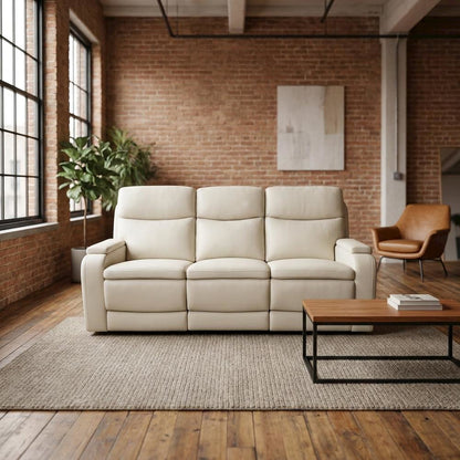 Leather Power Reclining Sofa with Power Headrest, Recliner Couch, Almond