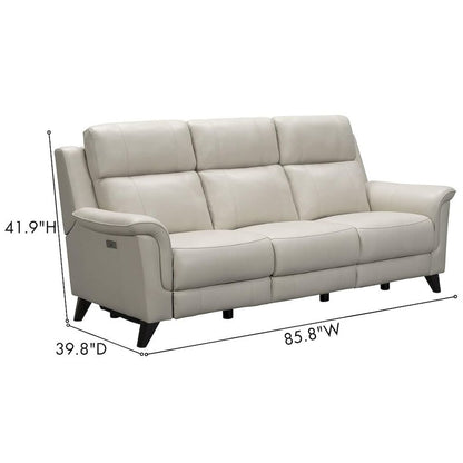 Beige Leather Recliner Sofa with Power Headrests and USB Charging Ports