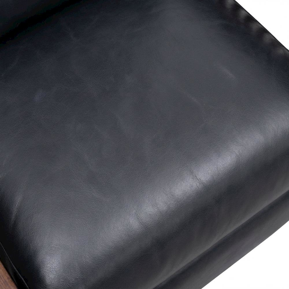 Dark Blue Leather Reclining Chair with Wood Arms and Manual Recliner