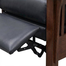 Dark Blue Leather Reclining Chair with Wood Arms and Manual Recliner
