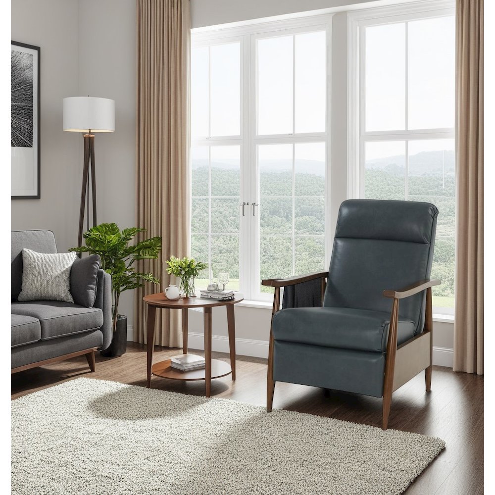 Gray Leather Recliner with Push-Through Arm Mechanism, Hardwood Plywood Frame