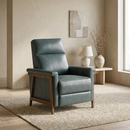 Leather Wall Hugger Recliner Chair with Push-Thru-Arms, Roma Bluegray