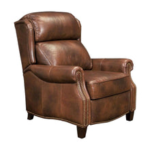 Brown Leather Reclining Chair with Push-Thru Arms and Footrest