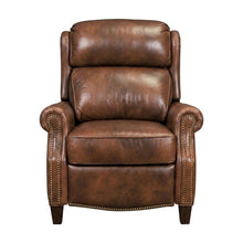 Brown Leather Reclining Chair with Push-Thru Arms and Footrest