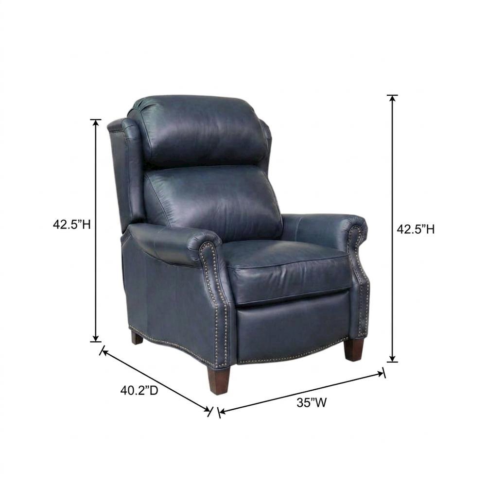 Meade Leather Manual Recliner Chair with Wall-Proximity Design, Shoreham Blue