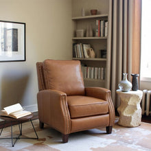 Brown Leather Recliner Chair with Hardwood Frame and Footrest