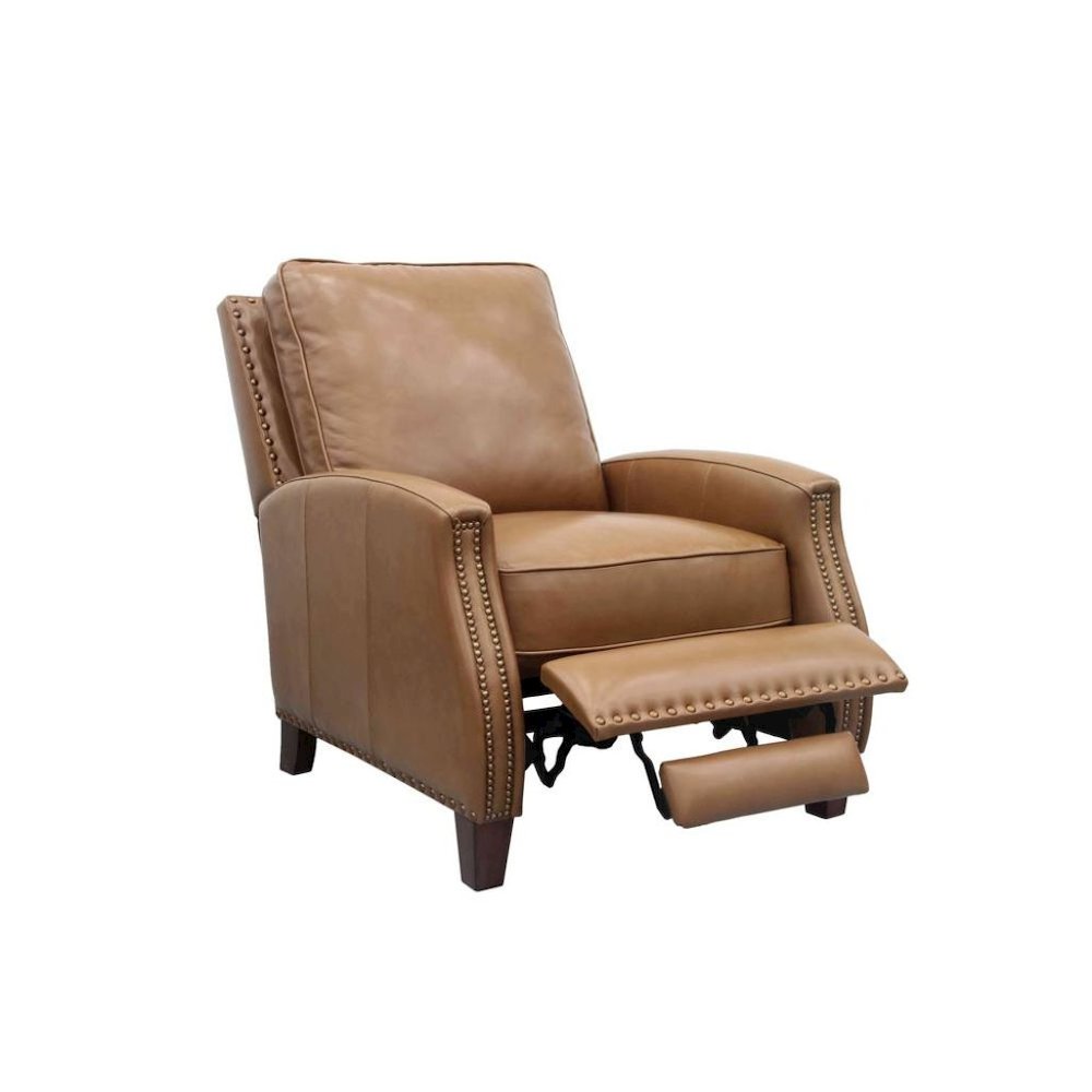 Brown Leather Recliner Chair with Hardwood Frame and Footrest