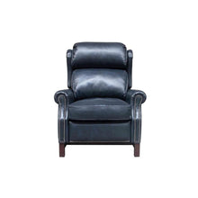 Blue Leather Recliner Chair with Push-Thru Arms and Footrest Support