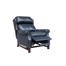 Blue Leather Recliner Chair with Push-Thru Arms and Footrest Support