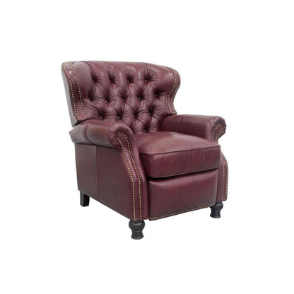 Red Wine Leather Chair Recliner with Tufted Back and Mid Century Style