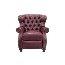 Red Wine Leather Chair Recliner with Tufted Back and Mid Century Style