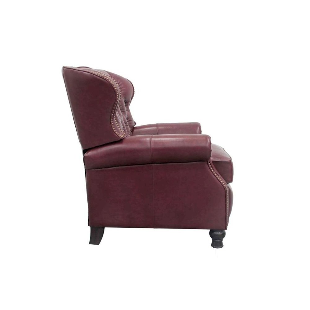 Red Wine Leather Chair Recliner with Tufted Back and Mid Century Style