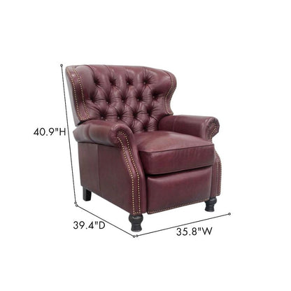 Red Wine Leather Chair Recliner with Tufted Back and Mid Century Style