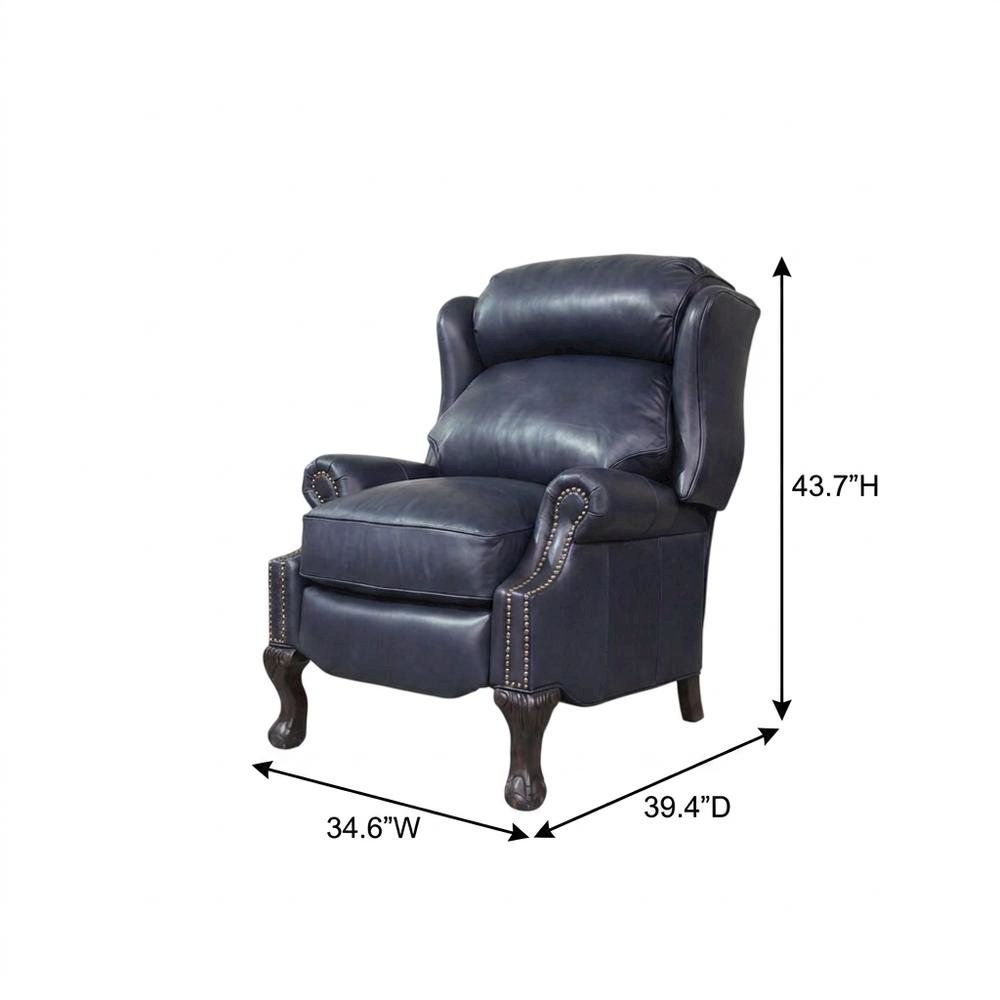 Leather-Upholstered Recliner with Wall-Proximity Design, Shoreham Blue
