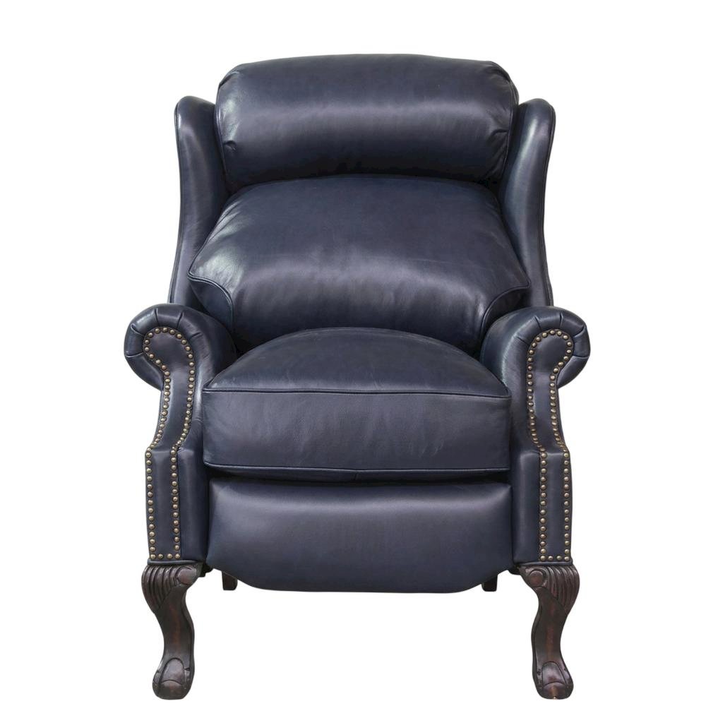 Leather-Upholstered Recliner with Wall-Proximity Design, Shoreham Blue