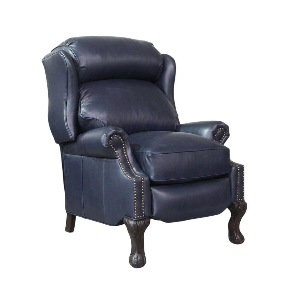 Leather-Upholstered Recliner with Wall-Proximity Design, Shoreham Blue