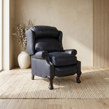 Leather-Upholstered Recliner with Wall-Proximity Design, Shoreham Blue