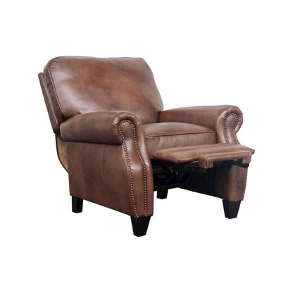 Brown Leather Mid Century Recliner Chair with Footrest Extension