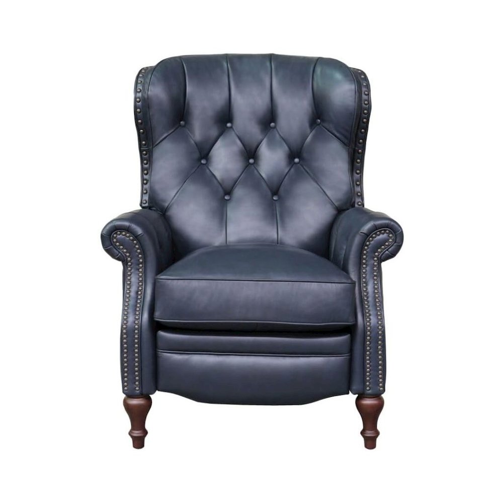 Blue Leather Chair Recliner with Tufted Barrel Back and Footrest