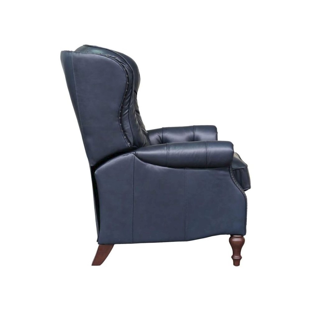 Blue Leather Chair Recliner with Tufted Barrel Back and Footrest