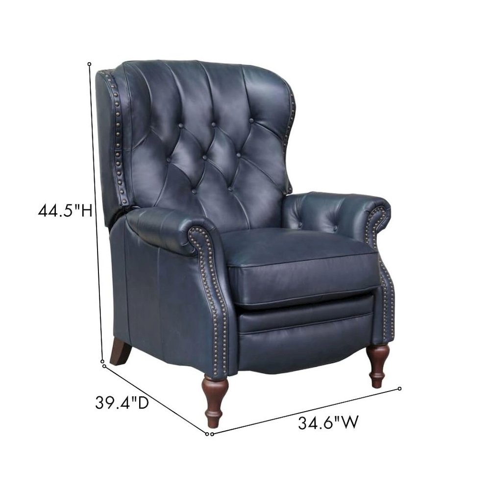 Blue Leather Chair Recliner with Tufted Barrel Back and Footrest