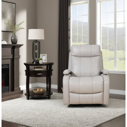 Beige Leather Swivel Glider Recliner with Hardwood Plywood Frame