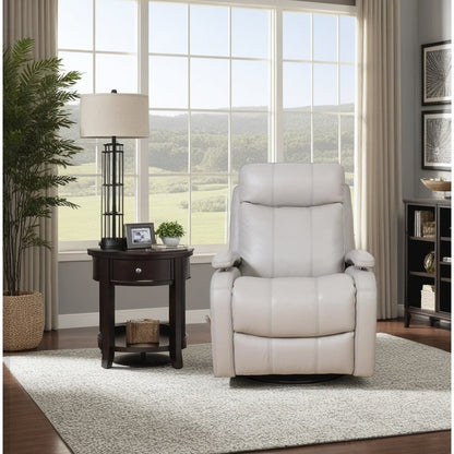 Beige Leather Swivel Glider Recliner with Hardwood Plywood Frame