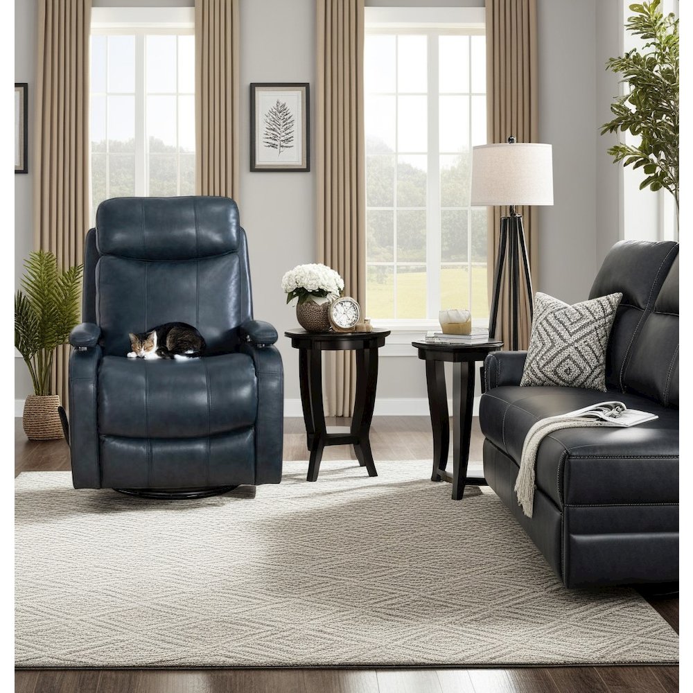 Blue Leather Swivel Glider Recliner with Hardwood Plywood Frame for Comfort