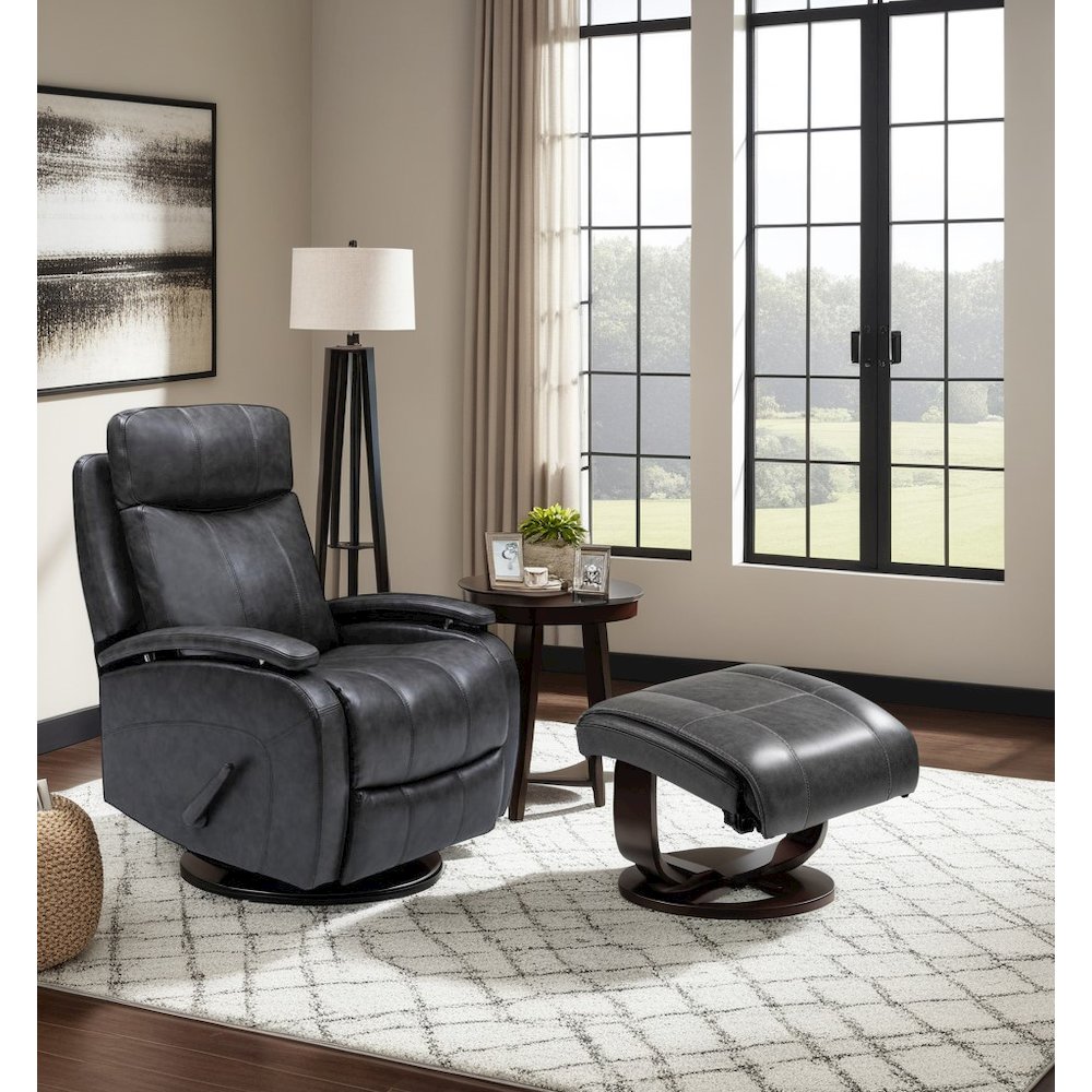Gray Leather Swivel Glider Recliner with Hardwood Plywood Frame and Comfort