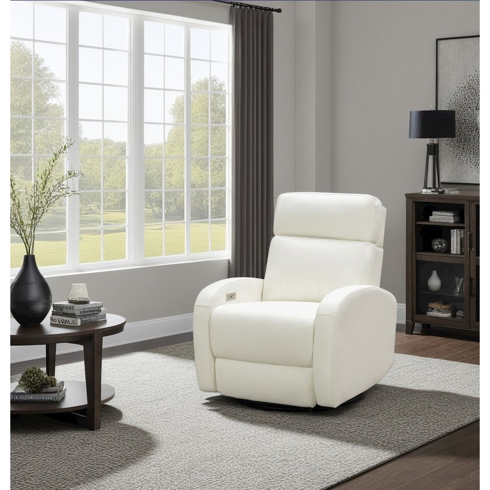 White Leather Power Recliner with Adjustable Forward Head Rest and Plywood Frame