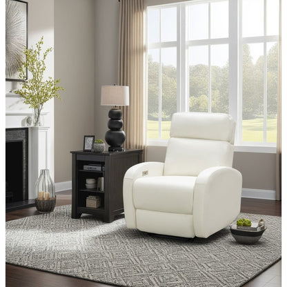 White Leather Power Recliner with Adjustable Forward Head Rest and Plywood Frame