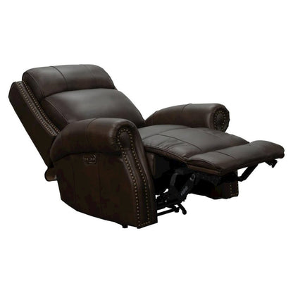 Brown Leather Oversized Recliner with Power Headrest, USB and Extended Footrest