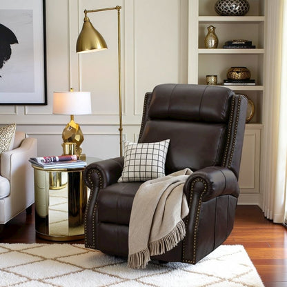 Brown Leather Oversized Recliner with Power Headrest, USB and Extended Footrest
